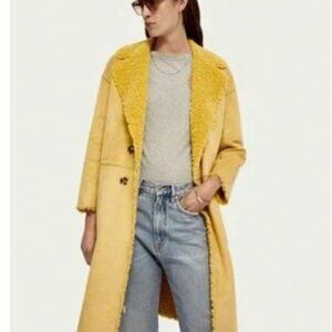 Scotch & Soda Ladies long reversible teddy jacket in yellow